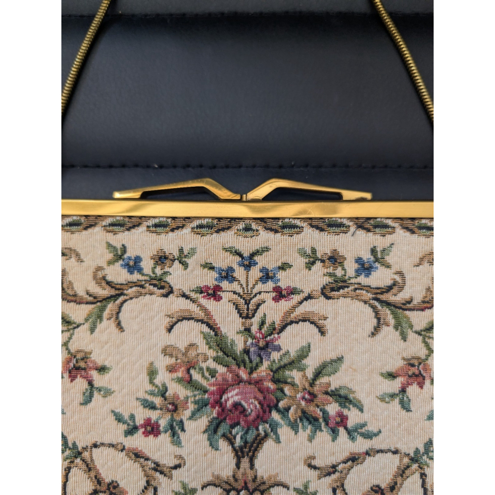 VINTAGE TAPESTRY PURSE Made in West Germany Floral Multicolor Gold Tone Chain - Picture 9 of 16